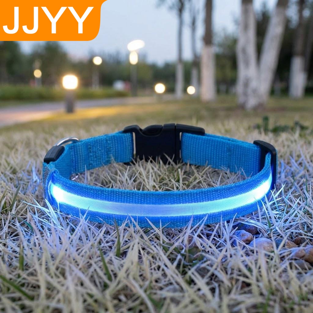 Tech Dog Accessories - ナイロン反射LED犬用首輪ライトアップペットカラー夜間散歩キャンプ安全調整可能耐久性ペット用品