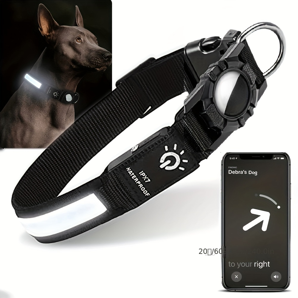 Tech Dog Accessories - 新しいペット用首輪 防水 LEDライト付き Apple AirTag GPSファインダー対応