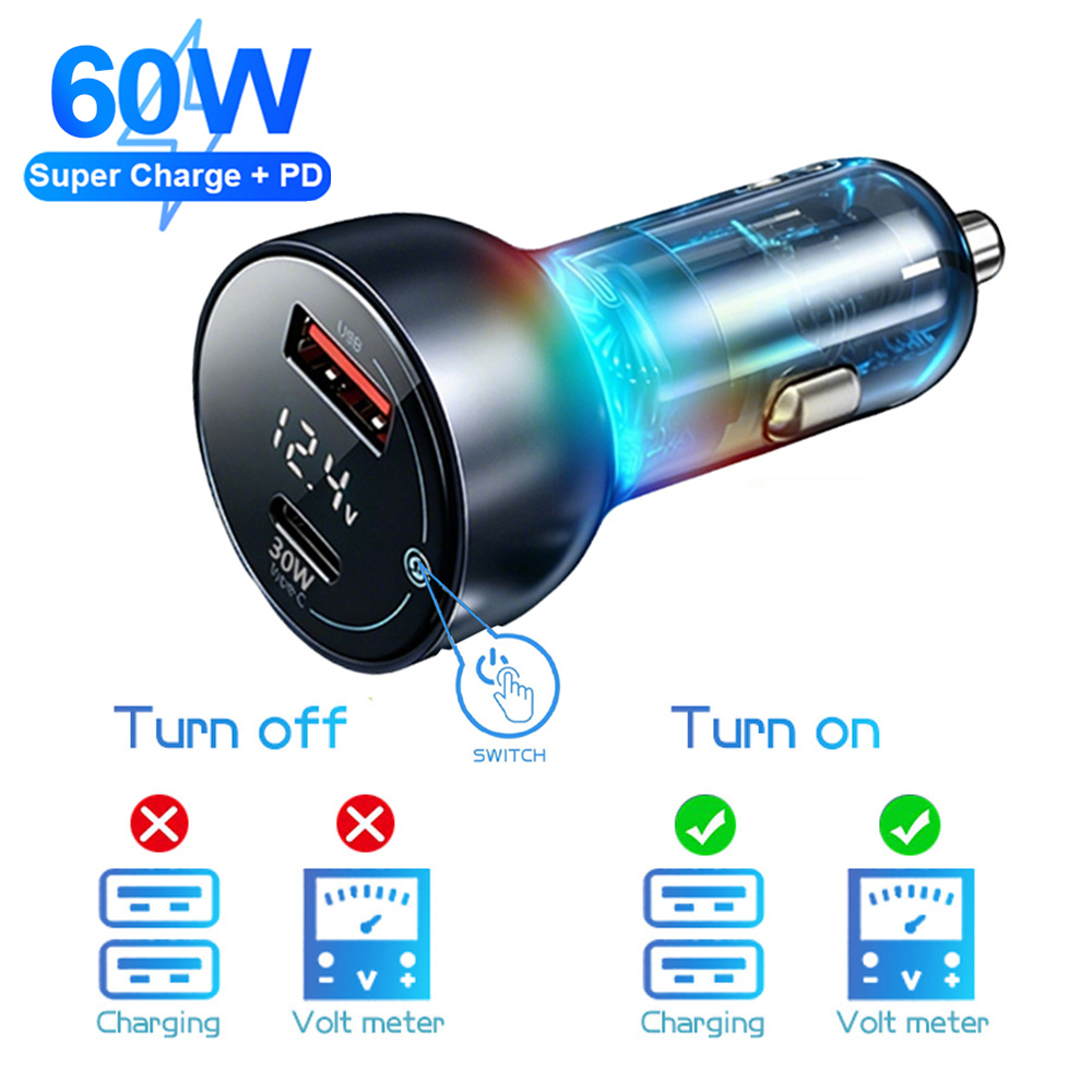 Type C Multiport Adapter - デジタルカーチャージャー 60W PD+QC3.0 デュアルポート Type C