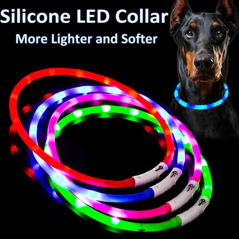 Tech Dog Accessories - シリコーン LED 犬の首輪充電式 3 動作モードより軽くて柔らかい最大 70