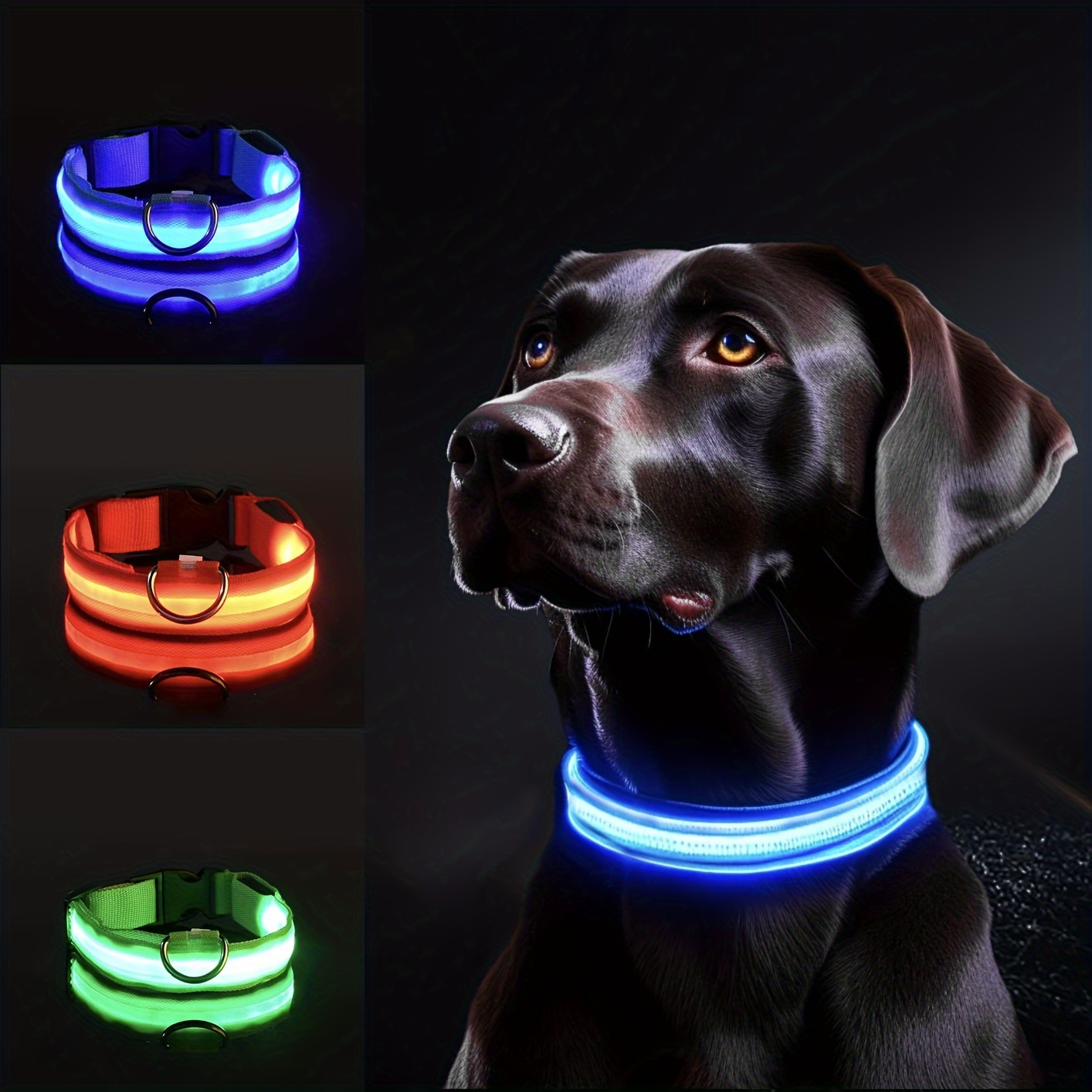 Tech Dog Accessories - 夜間の安全のための反射 LED 犬用首輪 - 耐久性、幾何学模様、電池式、小型/中型犬に最適