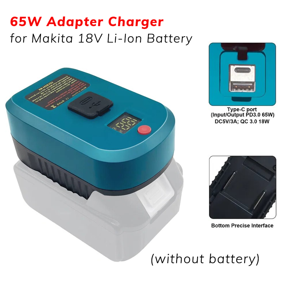 Type C Multiport Adapter - アダプターのアップグレード,akita充電器,18vリチウムイオンバッテリー,タイプcポートとUSBポート,逆USB充電,アダプターコンバーター,65W