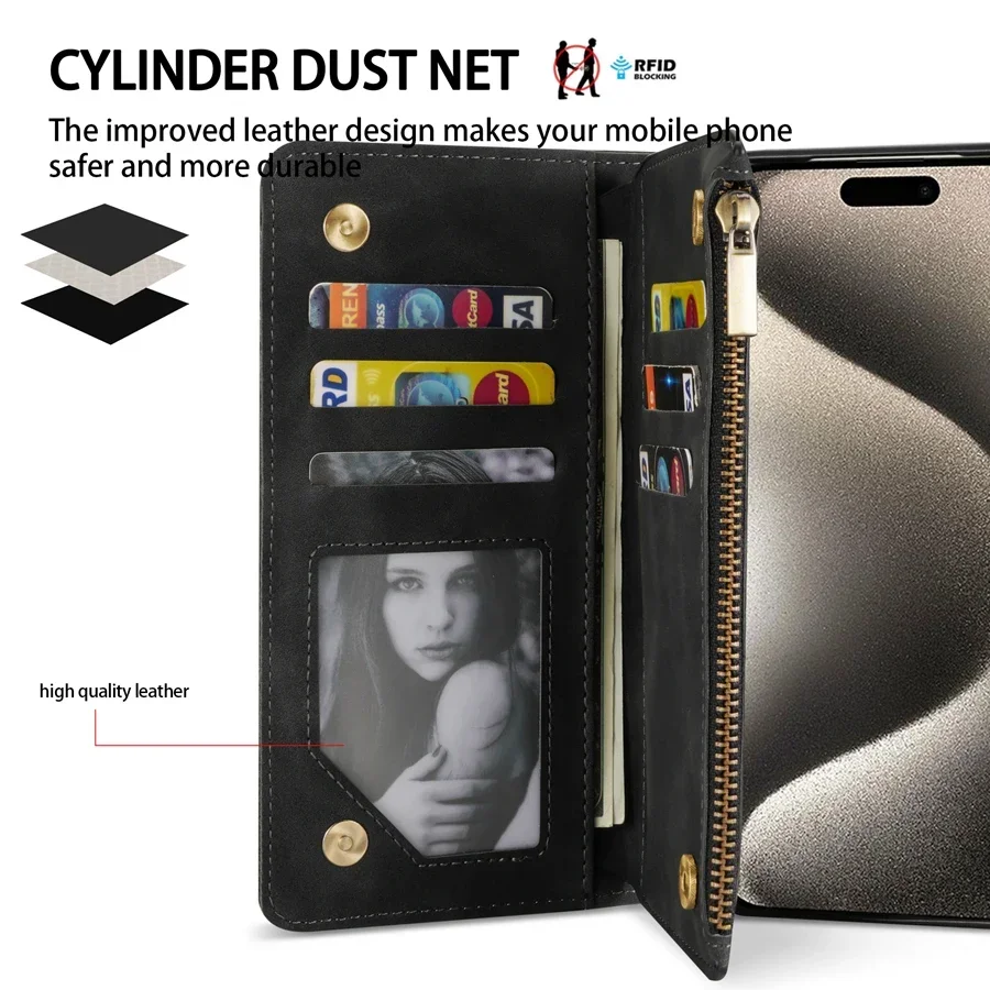 財布マルチカードジッパーキックスタンド磁気フリップレザーケー - Tech Accessories Iphone のレビューと価格