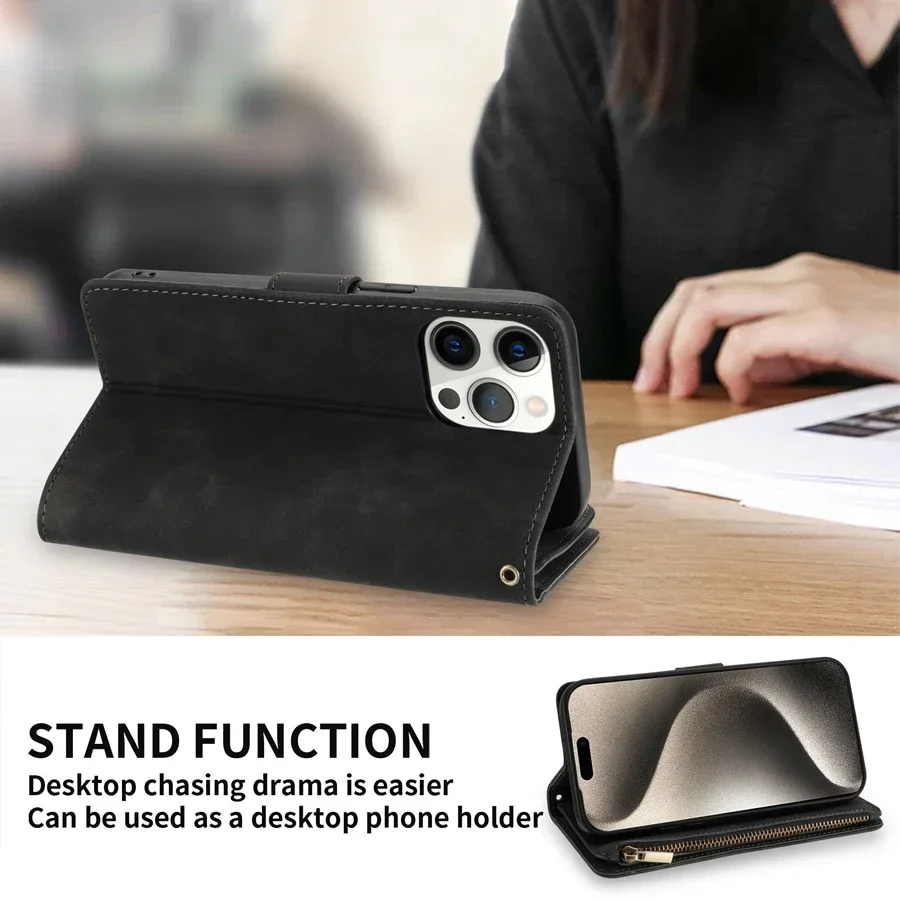 財布マルチカードジッパーキックスタンド磁気フリップレザーケー - Tech Accessories Iphone のレビューと価格