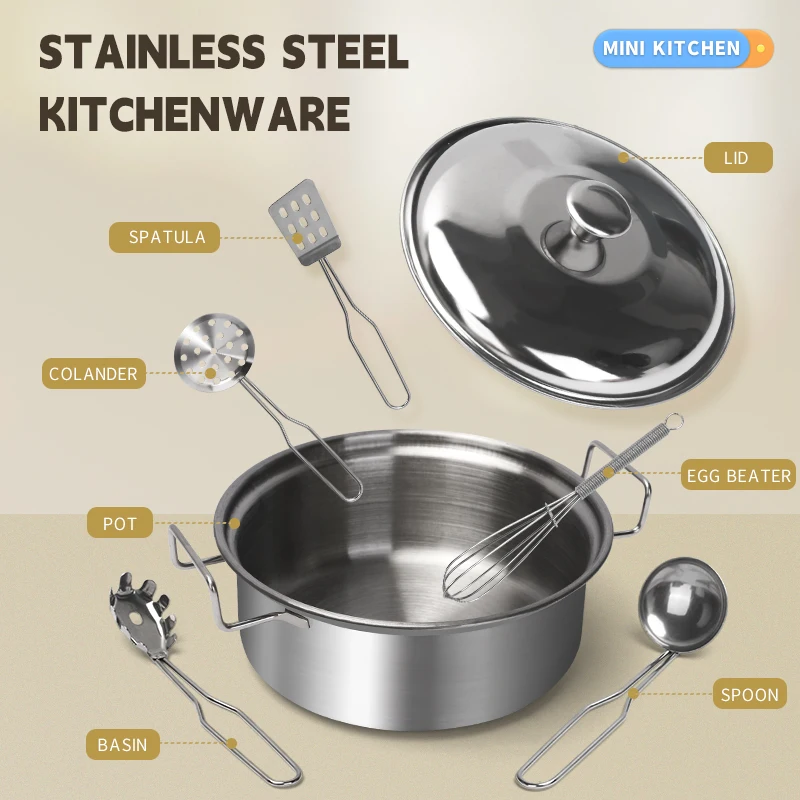 ステンレス製キッズキッチンおもちゃセット、本物そっくりの金属 - Hi Tech Kitchen Accessories のレビューと価格