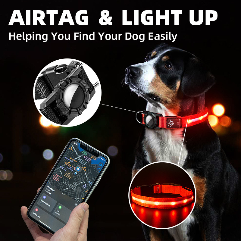 新しいペット用首輪 防水 LEDライト付き Apple Ai - Tech Dog Accessories のレビューと価格