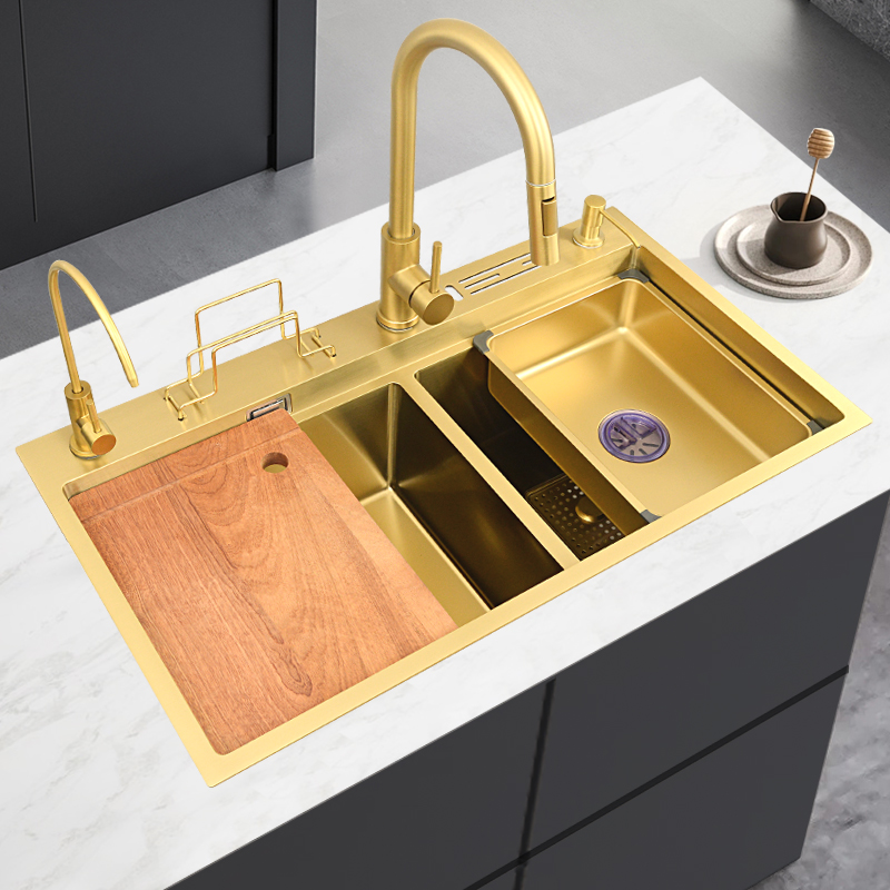 モダンなダブルボウルゴールドカスタマイズ可能な高品質304ス - High Tech Kitchen Accessories のレビューと価格