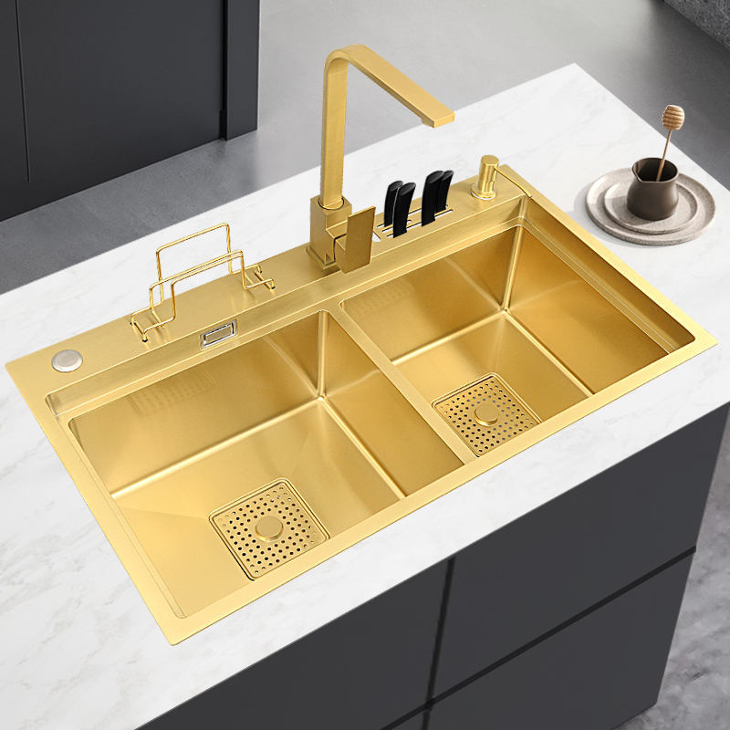 モダンなダブルボウルゴールドカスタマイズ可能な高品質304ス - High Tech Kitchen Accessories のレビューと価格