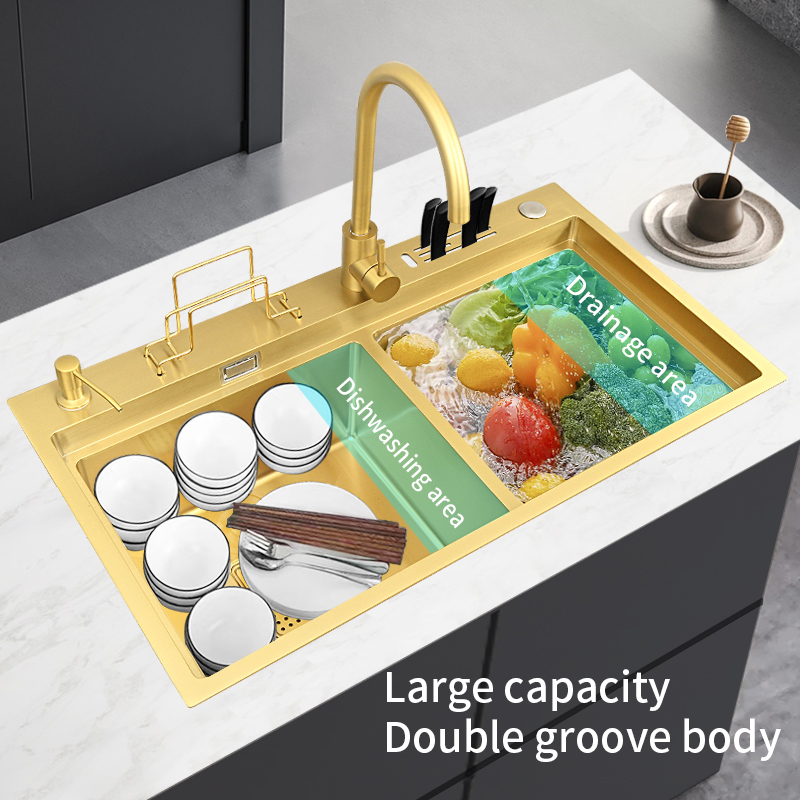 モダンなダブルボウルゴールドカスタマイズ可能な高品質304ス - High Tech Kitchen Accessories のレビューと価格