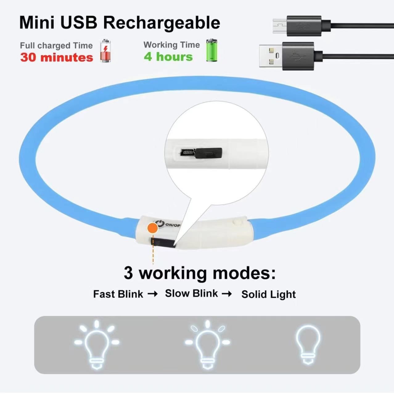 シリコーン LED 犬の首輪充電式 3 動作モードより軽くて - Tech Dog Accessories のレビューと価格