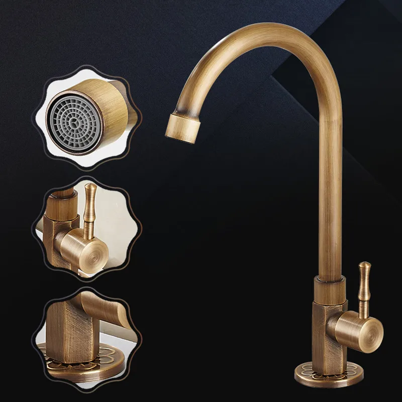 高品質の蛇口真鍮クラシックのみ冷水キッチンシンクの蛇口グース - High Tech Kitchen Accessories のレビューと価格